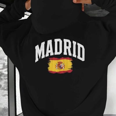 TEMU Madrid With Spanish Flag Men's Casual Hoodies Image