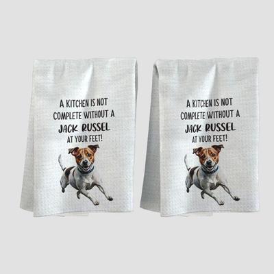 TEMU 2pcs Jack Towels, , Super Polyester, Machine Washable, Themed, Oblong Kitchen Towels With Cute Animal Patterns For Valentine's Day Gift Image