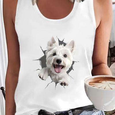 TEMU Women's Cute Dog Graphic Print Tank Top - Sleeveless Casual Summer & Spring Shirt With Design, Breathable Round Neck, Medium Stretch, Machine Washable, Cute Tank Tops, Everyday Outfit, , , Women Image