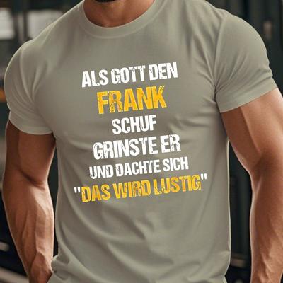TEMU Als Gott Den 's Casual Crew Neck T-shirt, Polyester, Geometric Pattern, Stretch, Summer Tee With Black Lettering, Regular Fit For Adults Image