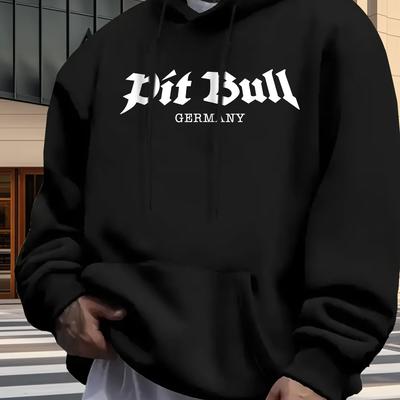 "TEMU Men's "pitbull" Graphic Hoodie - Casual Pullover With Lettering, , Regular Fit, Polyester Blend, Streetwear Style, Pullover | Graphic Hoodie | Durable Pullover" Image