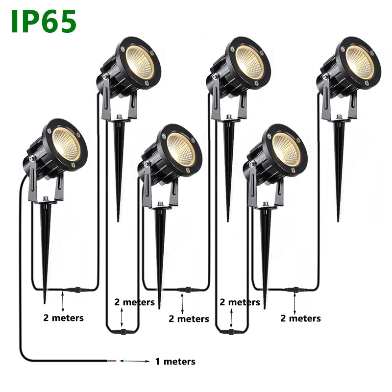 Éclairage de jardin LED étanche 12W lampe à gazon à pointes 2 mètres fil chemin projecteurs pour terrasse décoration de jardin AC220V110V
