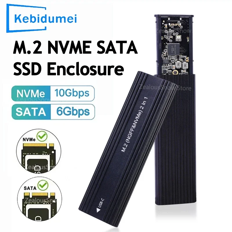 M.2 NVME NGFF SATA Gehäuse M2 SSD Gehäuse Dual Protokolle USB 3.1 Typ C SSD Adapter 10 Gbit/s zu NVMe SATA Externe Festplatte Box Image