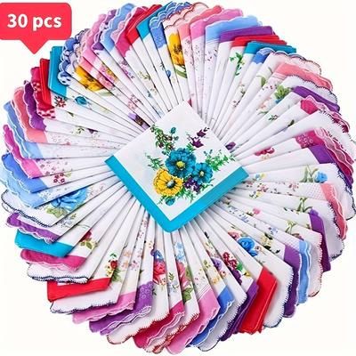 TEMU 30pcs Women's Floral Embroidered Lace Handkerchiefs - Elegant Pastel Colors, Soft & Absorbent, Weddings, Parties, And Gifts | Vibrant, Intricate Embroidery | Breathable Fabric Image