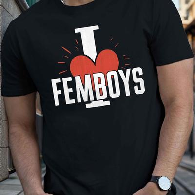 "TEMU I Love Femboys" Graphic Tee For Men - Casual Short Sleeve T-shirt, Breathable Polyester, Machine Washable - Gift" Image