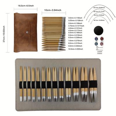 TEMU 1 Set Of Woven Bamboo Detachable Circular Needles With Replaceable Heads, 13pcs Set In Pu Bag Image