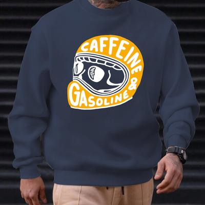 TEMU Men's Casual Graphic Hoodie With & Gasoline Helmet Design - Black With Yellow Print, Regular Fit, Machine Washable, Streetwear Style, Essential Hoodie, Everyday , Comfortable Wear Image