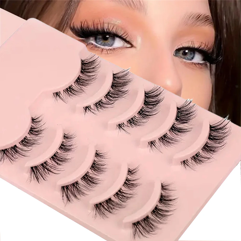 Falsche Wimpern Cluster natürlichen Look, wispy Manga Wimpern verlängerung Cat Eye Wimpern Set mit transparentem Band Short Anime Koreanisch Image