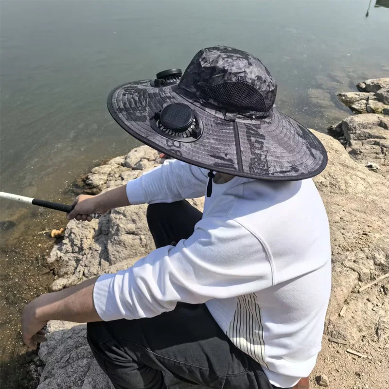 NewHot tragbarer Solar-Ladeventilatorhut für Strand, Angeln, Camping, Wandern – Sonnenschutz, Fischer, Sombrero, Outdoor-Sonnenhut, Sunbonnet Image