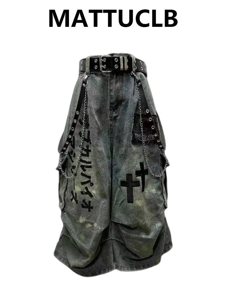 Sommer Frauen Goblin Core Cross Denim Jorts Shorts Y2k Wadenlange Jean Hosen Trashy Y2K Abi Japanische Cyber Punk Grunge Unisex Image