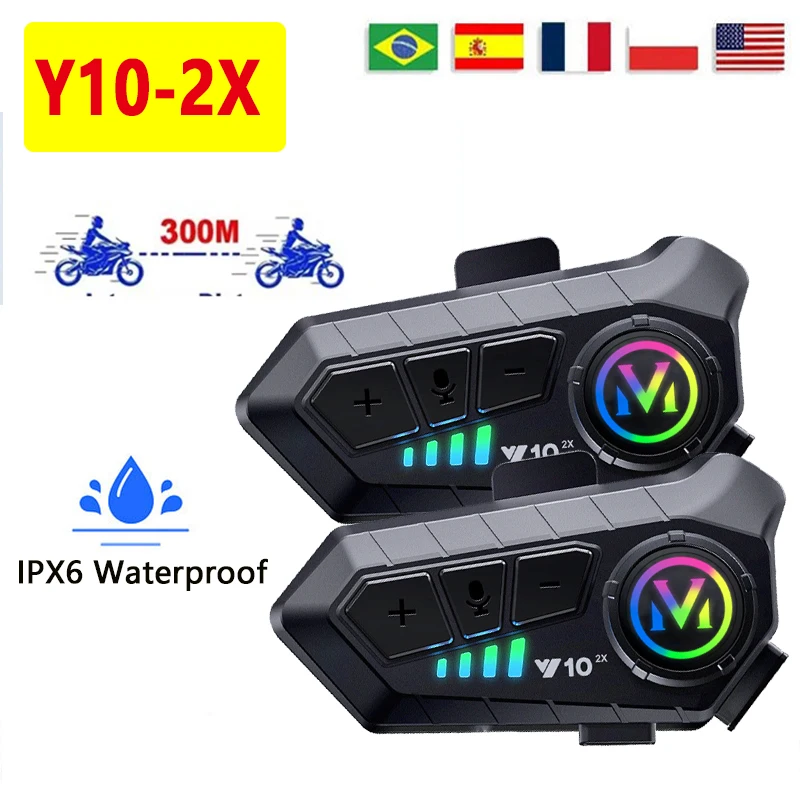 Y10 -2X Motorradhelm Bluetooth-Headset Gegensprechanlage Intelligente Rauschunterdrückung IPX6 Wasserdicht Die großen Batterylasten 48 Stunden Image