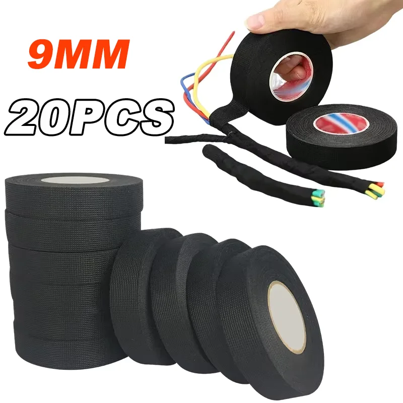 Hitzebeständiges Isolierband, 9 mm, wasserdichtes, isolierendes Kabelbaumband für die Aufbewahrung von Datenkabeln im Auto Image