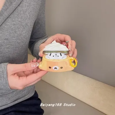Niedliche Cartoon-Bär-Kopfhörerhülle aus der Kollektion für Airpods 4, Apple Wireless Bluetooth-Kopfhörer, Silikon-Softcase Pro der 2. Generation Image