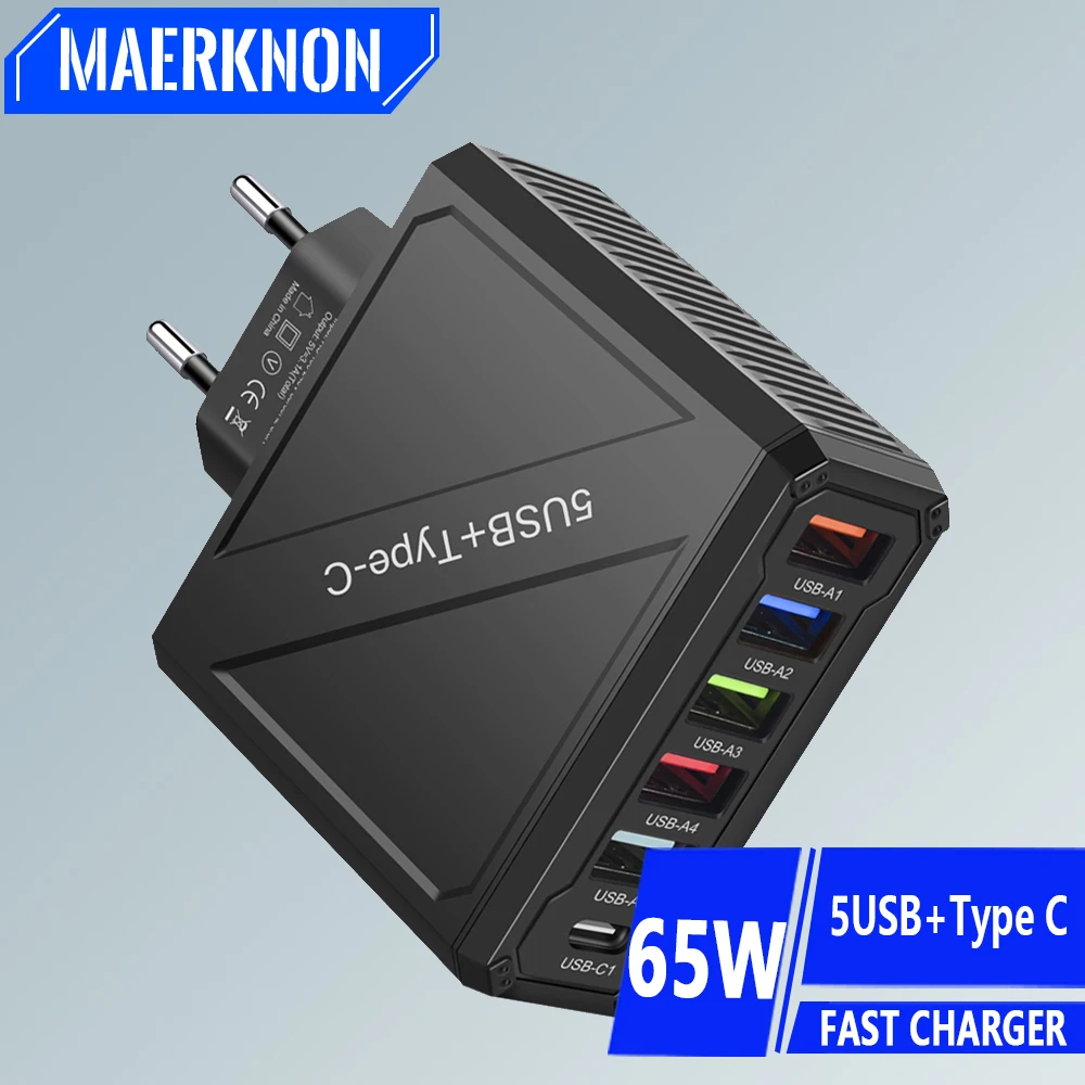 15w USB Typ C Ladegerät 6 Ports PD Schnell lade adapter Schnell ladung 3,0 für iPhone Samsung Xiaomi Huawei Handy Wand ladegerät Image