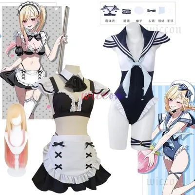 Anime My Dress Up Darling Marin Kitagawa Cosplay Kostüm Perücke Wasser Park Anzug Requisiten Maid Badeanzug Halloween Party Kostüme Image