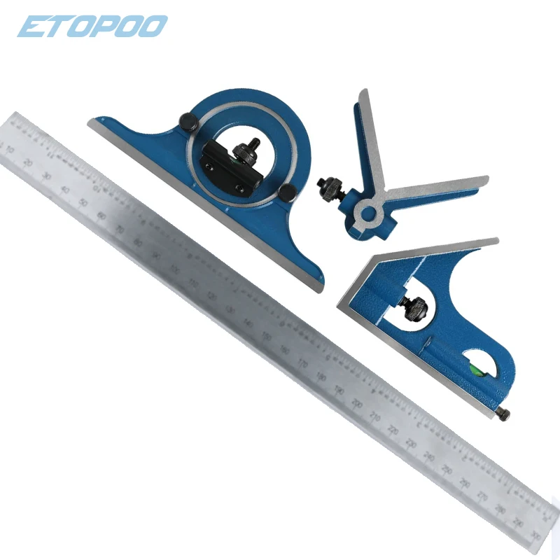 180-Grad-Lineal-Set, Kombination aus quadratischem Winkelmesser, rechtwinkliger Kombination aus quadratischem Winkelmesser, Lineal-Set mit 4 R-Maßstab, Messwerkzeug Image