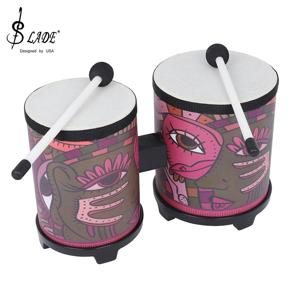 Slade Indian Bongo Drum Cuban tragbare kleine Drum Percussion Instrument Aufkleber Bongo Drum 5-Zoll-BassDrum 4-Zoll-Tenor-Drum Image