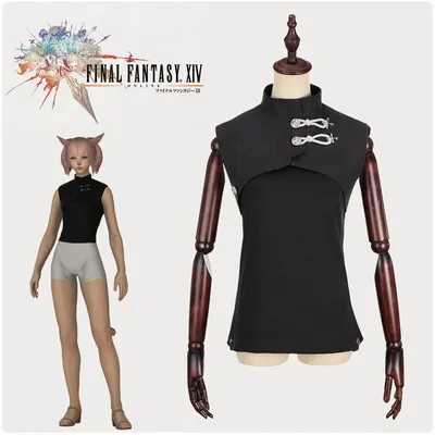 FF14 Kampfkunst ärmellose schwarze Weste Cosplay Kostüm für Frauen Männer Erwachsene Anime Outfit Halloween Cos Kleid Image