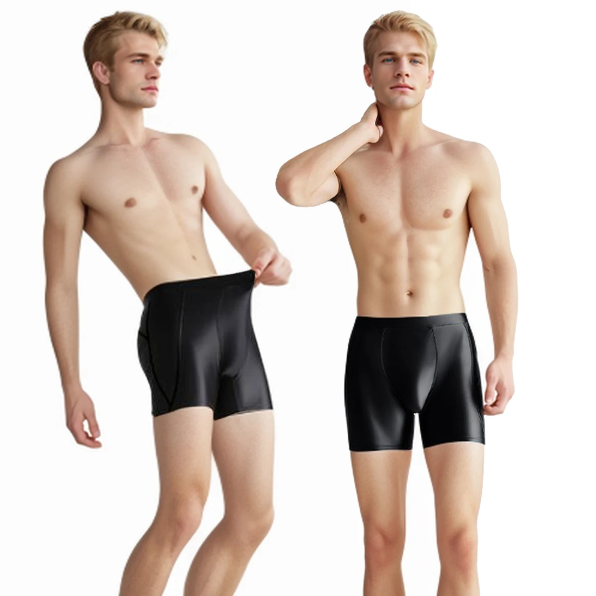 AMORESY Poseidon Series Herren Öl glänzend Spandex Stretch atmungsaktiv Laufen Schwimmen Sport Shorts enge Hosen Boxer kurze Badehose Image