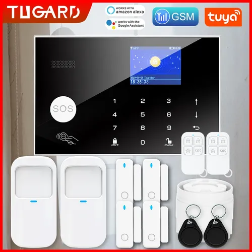 Système d'alarme de sécurité intelligent WiFi GSM sans fil: comprend un capteur de mouvement de porte, une commande Alexa, une application Tuya à distance 433 MHz