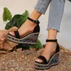 2024 neue offene Zehen sandalen Frauen Sommer weben solide Plattform keile High Heel Mode Freizeit schuhe Zapatillas de Mujer Größe 42