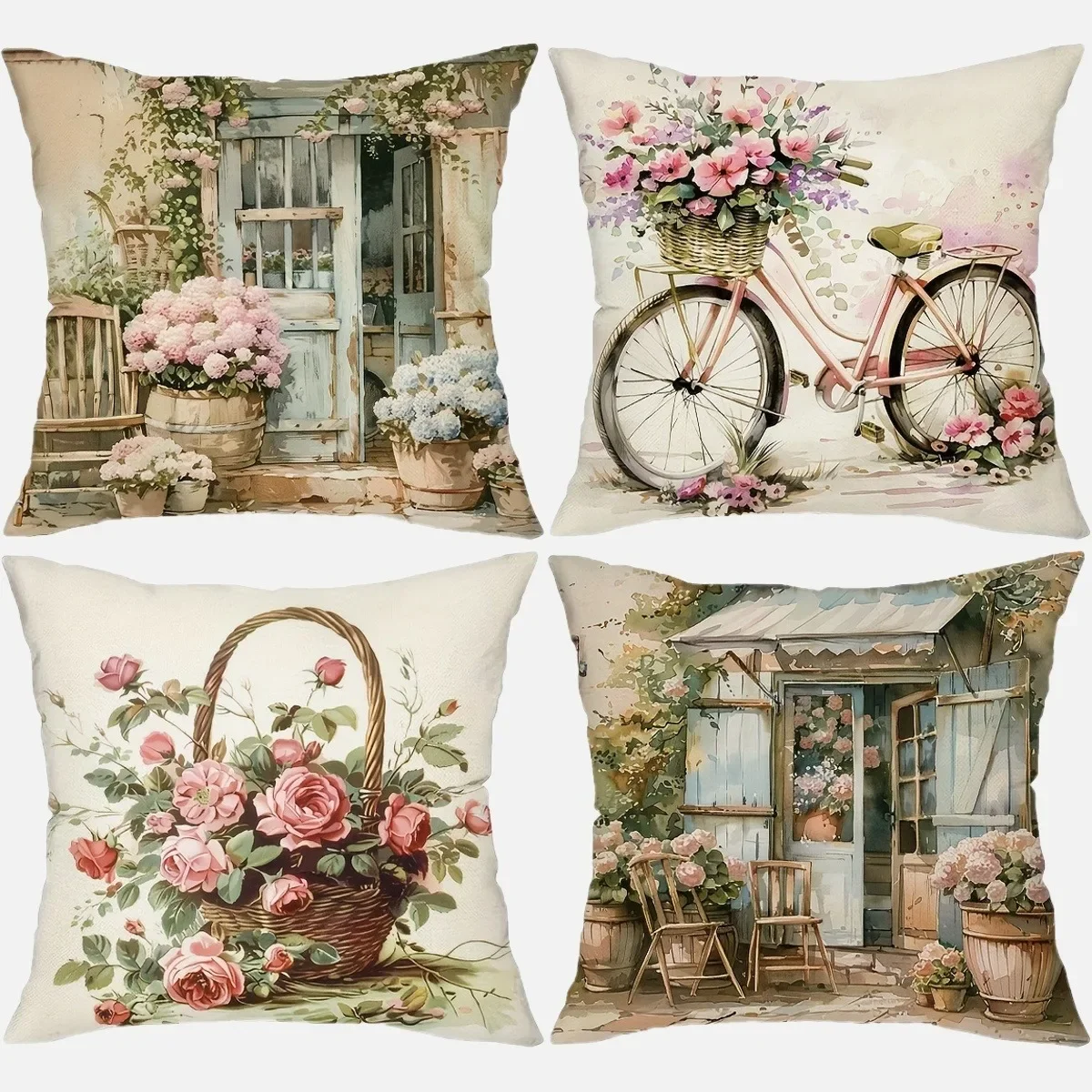 Land Blume Fahrrad Muster Druck Kissenbezug Hause Raum Dekoration Kissenbezug Wohnzimmer Sofa Stuhl Kissenbezug Image