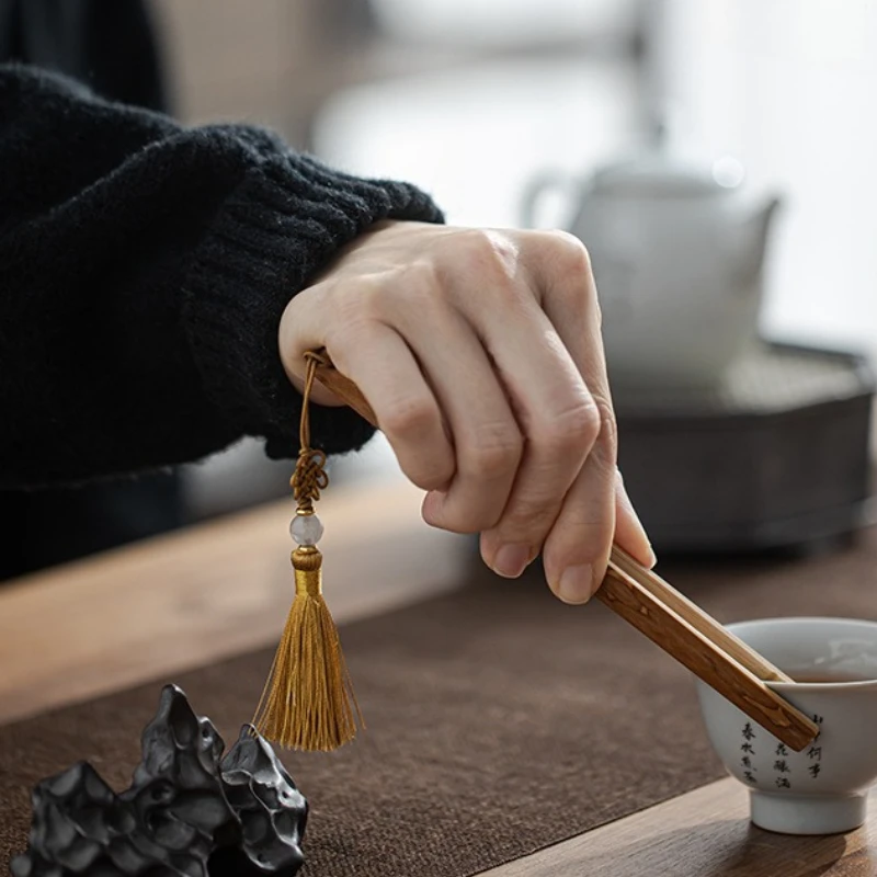 Anti-verbrühungen Tee Tasse Clips Kung Fu Set Zubehör Blatt Pinzette Bambus Clip Natürliche Wurzel Einzelnen Zucker Zange Teegeschirr küche Image