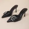 2025 frauen Sommer Punk Dünnen Absätzen Pumpen Frau Slip Auf Party Schuhe Damen Schnalle Dekor Spitz Schwarz High Heels sandalen
