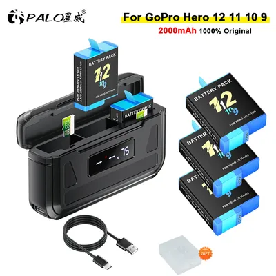 PALO 2000 mAh Akku für GoPro Hero 12 Hero 11 10 9 GoPro Hero Kamerazubehör + 3 Slots LCD-Ladegerät Hülle für GoPro 12 11 10 9