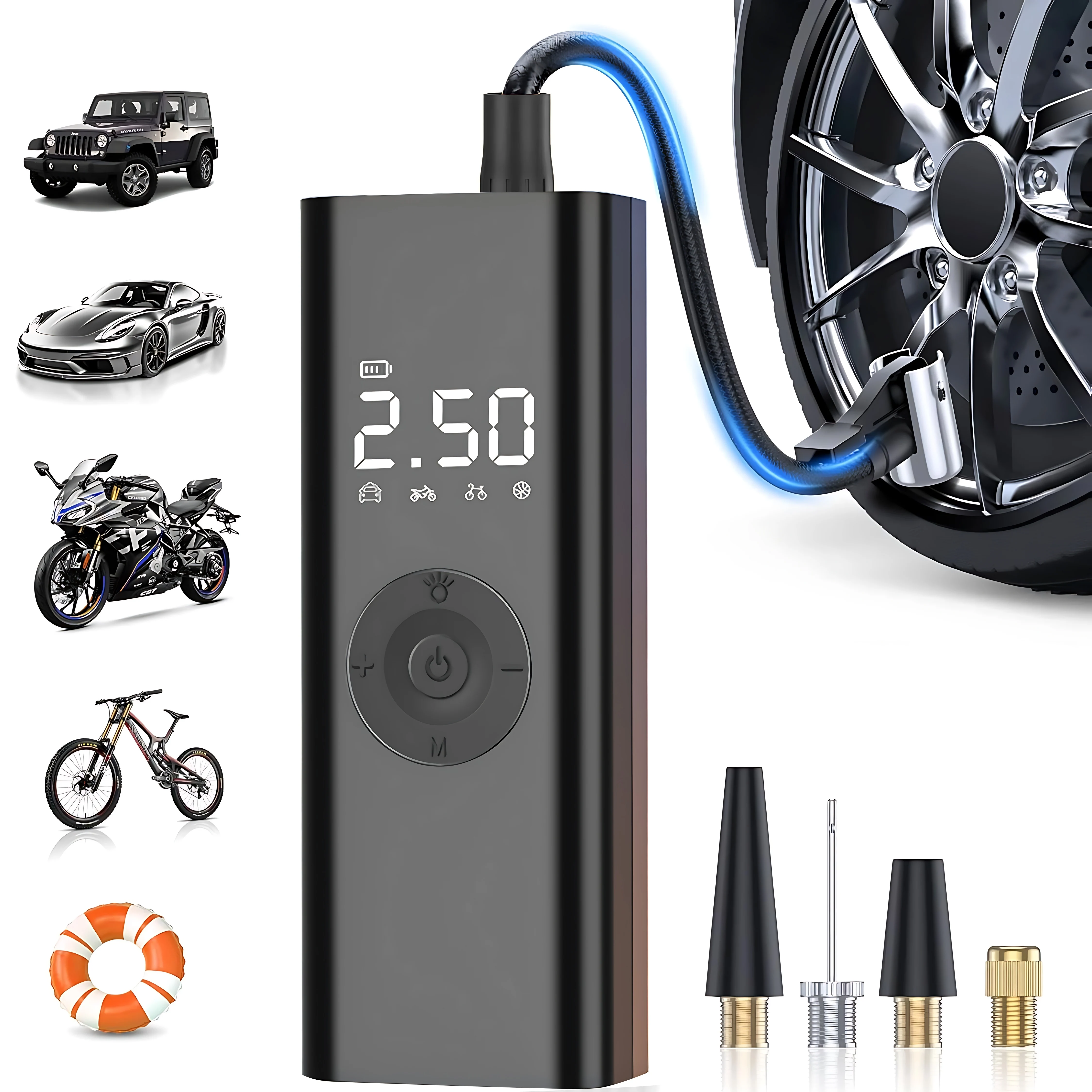Gonfleur de pneu de voiture sans fil compresseur d'air de Moto 150PSI pompe à Air intelligente jauge numérique lumière LED pour voiture Moto vélo pneu balle
