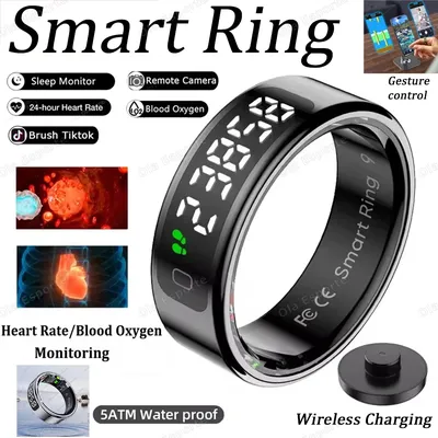 Neue Smart Ring R12 LED Display Bildschirm Geste Sweep Video Herzfrequenz Schlaf Monitor 5 ATM Wasserdichte Drahtlose Lade Ringe 2025