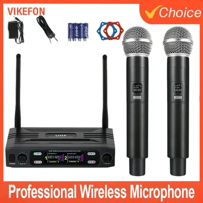 Dual Channel Professional Wireless Microphone System UHF Fixed Frequency Cordless Handheld Dynamic Mic For Karaoke Party Meeting