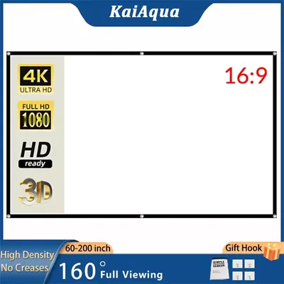 KaiAqua 60-150 inch Portable Foldable Projector Screen High Density White No Creases Soft Projection Screen 16:9 Indoor Outdoor