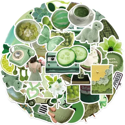 60PCS Fun Green Item Graffiti Stickers Scrapbooking Collage Material Phone Cases Guitar Notebooks DIY Decorative