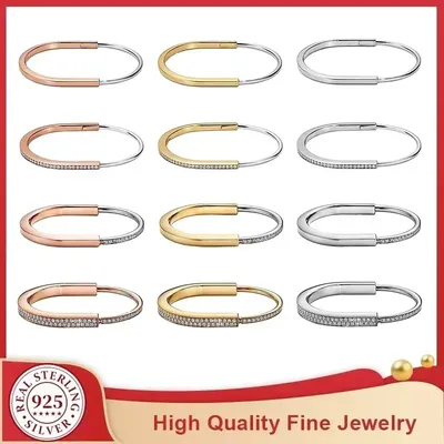 2025 Nueva llegada: brazalete con cerradura de plata de ley 925: forma de U,perfecto para regalo de joyería de fiesta para mujer