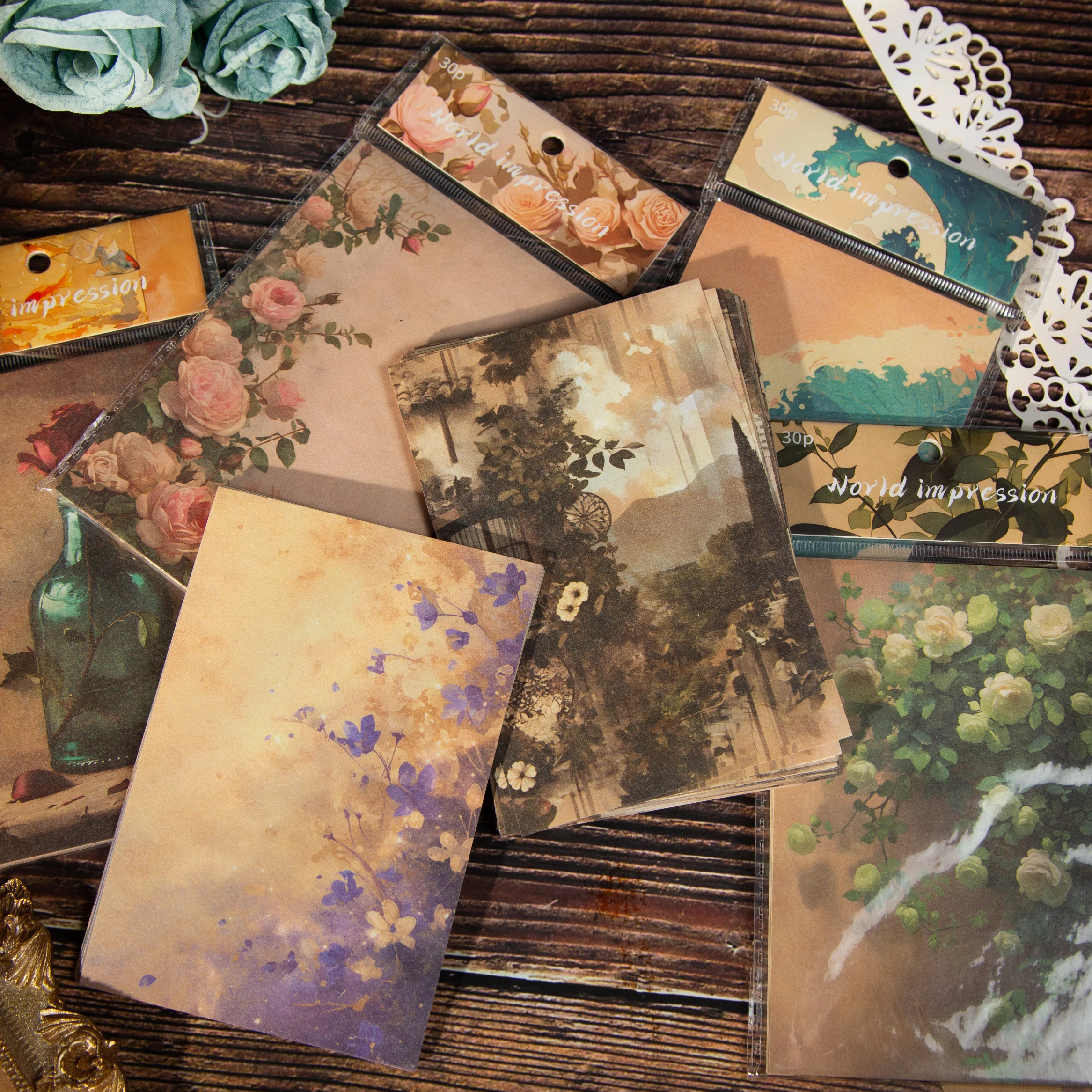 30 pcs Vintage material paper Decorative Diary Album Scrapbooking material Background paper junk journal supplies