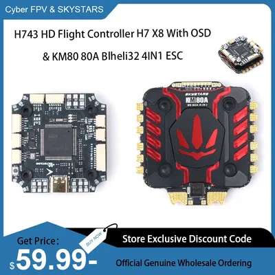 SKYSTARS H743 HD DUAL Gyro betaflight Flight Controller H7 X8 With OSD & KM80 80A Blheli_32 4IN1 ESC for FPV drones