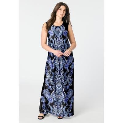 Plus Size Women's Ultrasmooth® Fabric Sleeveless Maxi Dress by Roaman's in Black Mirrored Paisley (Size 14/16)
