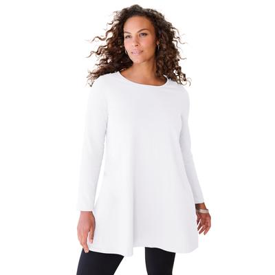 Plus Size Women's Ultimate Long Sleeve Crew Neck Tunic by Roaman's in White (Size 18/20)