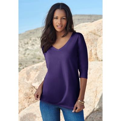 Plus Size Women's Ultimate Long Sleeve V Neck Tee by Roaman's in Vintage Lavender (Size 18/20) Shirt