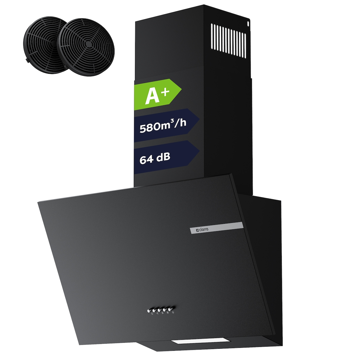 CIARRA Kopffreihaube, Schräge Dunstabzugshaube, A+ Max. 580m³/h 60cm 3 Stufen, Umluft & Abluft VM6765AB Image