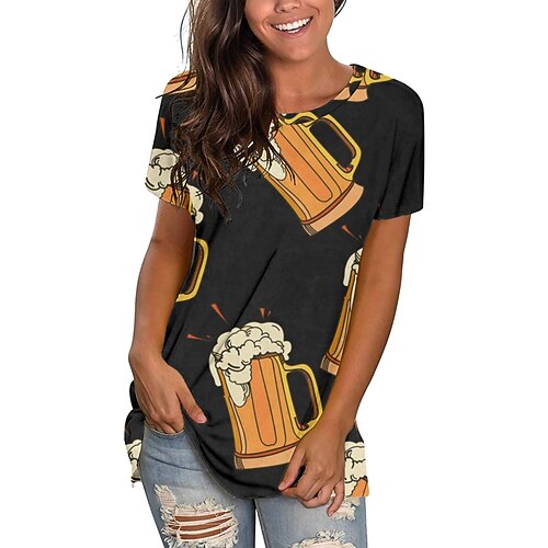 T-shirt Bavarois Munich Allemand Alpin Oktoberfest Imprimé Dirndl Tee-shirt Col ras du cou Graphique pour Femmes Adulte Impression 3D pour Carnaval Oktoberfest Soirée Décontracté Quotidien