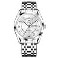 Montre de luxe Olevs 3666 pour homme, en acier inoxydable, étanche, double calendrier, classique, grand cadran numérique, montres à quartz originales