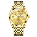 Montre de luxe Olevs 3666 pour homme, en acier inoxydable, étanche, double calendrier, classique, grand cadran numérique, montres à quartz originales