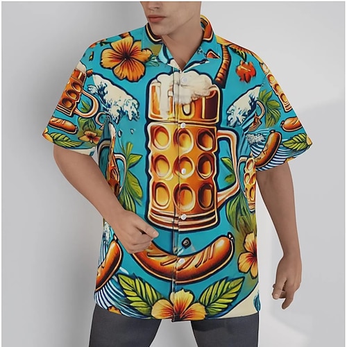 Chemises hawaïennes Chemise Aloha Bavarois Munich Allemand Alpin Oktoberfest Bière saucisse Graphique pour Homme Adulte Impression 3D pour Carnaval Oktoberfest Plage Vacances Soirée