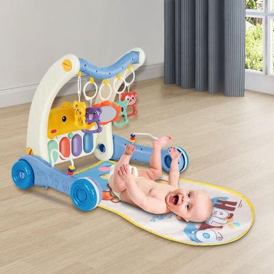 2 in 1 Lauflernhilfe Lauflernwagen Spielmatte mit Spielbogen und Musik Lernspielzeug für Baby Blau
