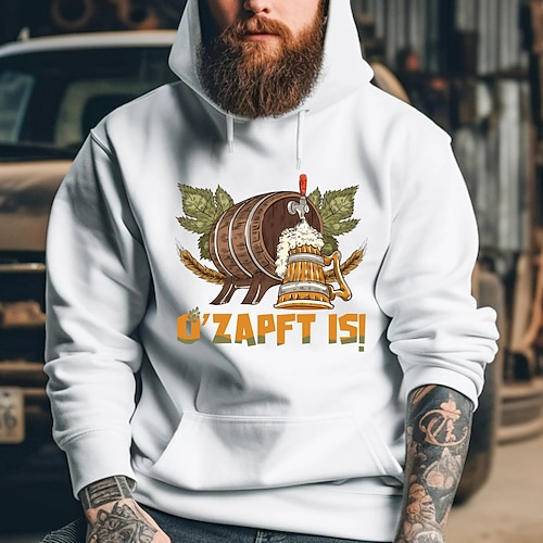 Kapuzensweatshirt Pullover Bayerisch München Deutsch alpin Bischofsärmel Fronttasche Grafik für Herren Erwachsene Heißprägen für Karneval Oktoberfestbier Party Alltagstauglich Image