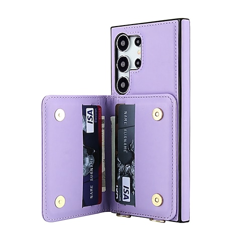 Handy Hülle Handyhüllen Für Samsung Galaxy S25 S25 Edge S24 S24 FE S23 Ultra Plus S22 Plus Ultra A16 A15 A14 A54 Rückseite mit Trageriemen Ständer Kartenfach Retro TPU PU-Leder Image