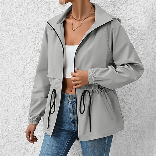 Damen Wanderjacke Regenjacke Regenmantel Außen Wasserdicht Winddicht Wanderoutfits Wanderbekleidung Frühling Herbst Oberteil Baumwolle Camping / Wandern / Höhlenforschung Laufen Einfarbig Schwarz Image