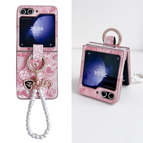 Handy Hülle Handyhüllen Für Samsung Galaxy Z Flip 7 Z Flip 6 Z Flip 5 Z Flip 4 Z Flip 3 Rückseite Mit Handgelenkschlaufe Stoßfest Retro PC PU-Leder Image
